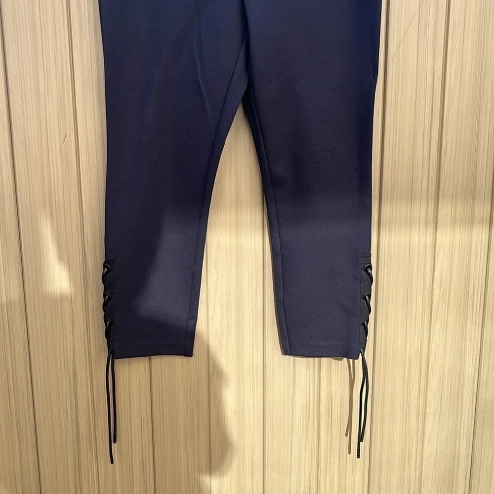 Rag & Bone Simone Lace Up Ankle Crop Stretch Pants‎ Size 10 Navy Blue St…